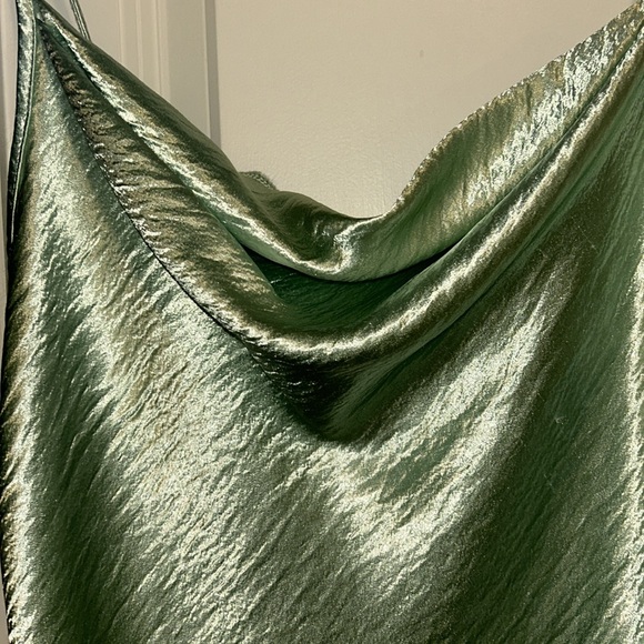 BEBE HAMMERED SATIN SLIPDRESS IN SAGE - Picture 5 of 8